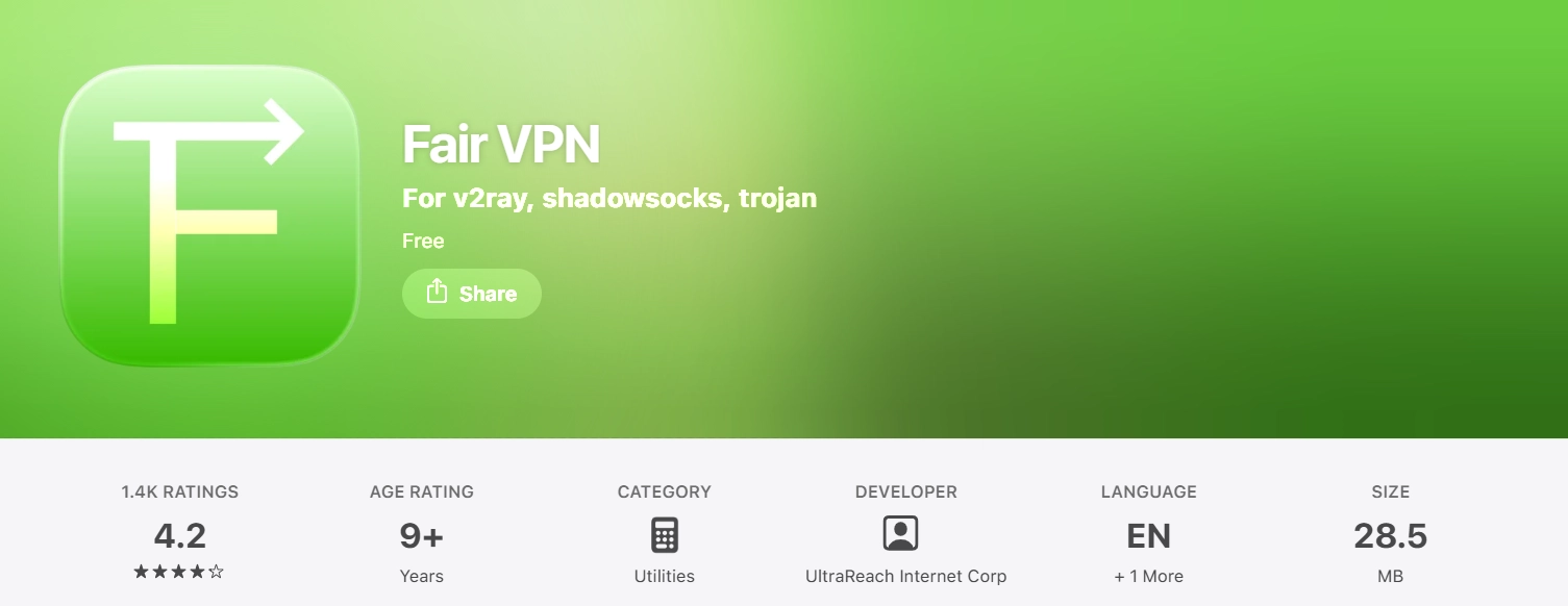 Fair VPN از لیست بهترین اپلیکیشن اتصال V2Ray برای آیفون