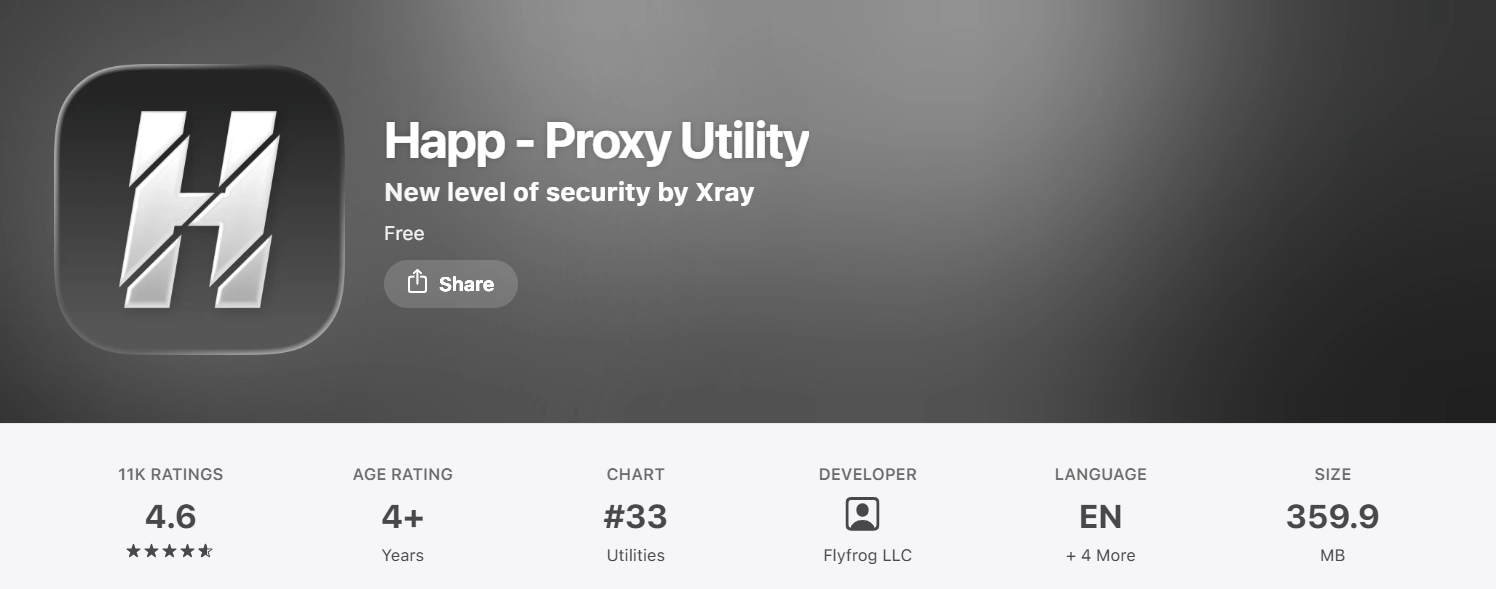 Happ از لیست بهترین برنامه اتصال V2Ray برای آیفون