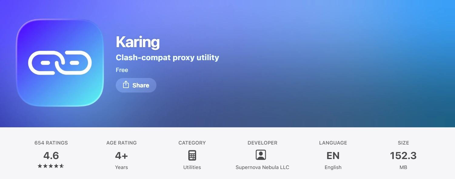 Karing از لیست بهترین اپلیکیشن v2ray برای آیفون