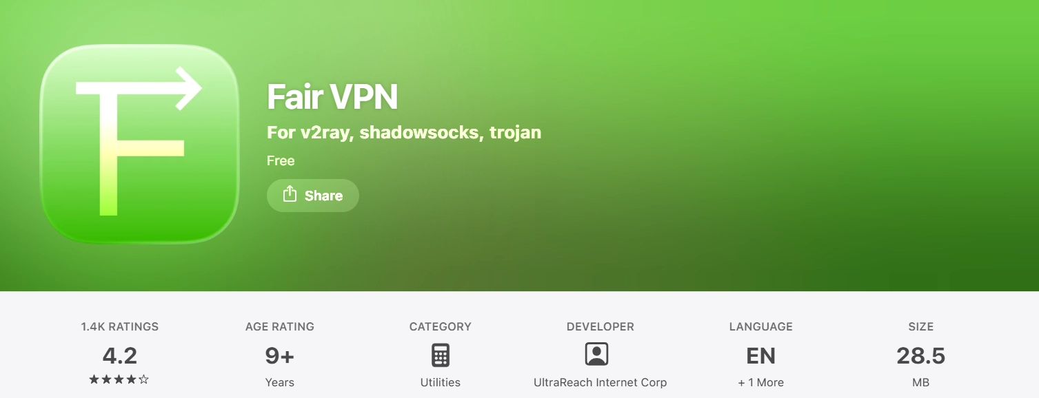 Fair VPN برای اتصال V2Ray در iOS