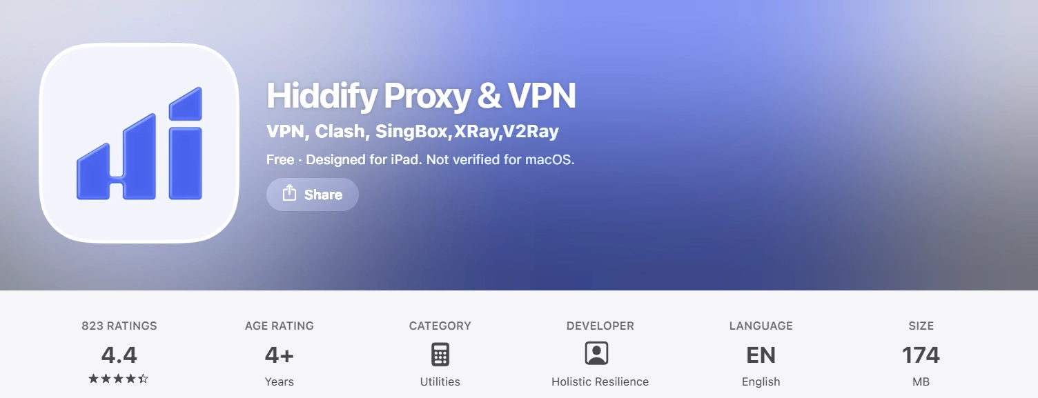 Hiddify از لیست بهترین برنامه V2Ray آیفون