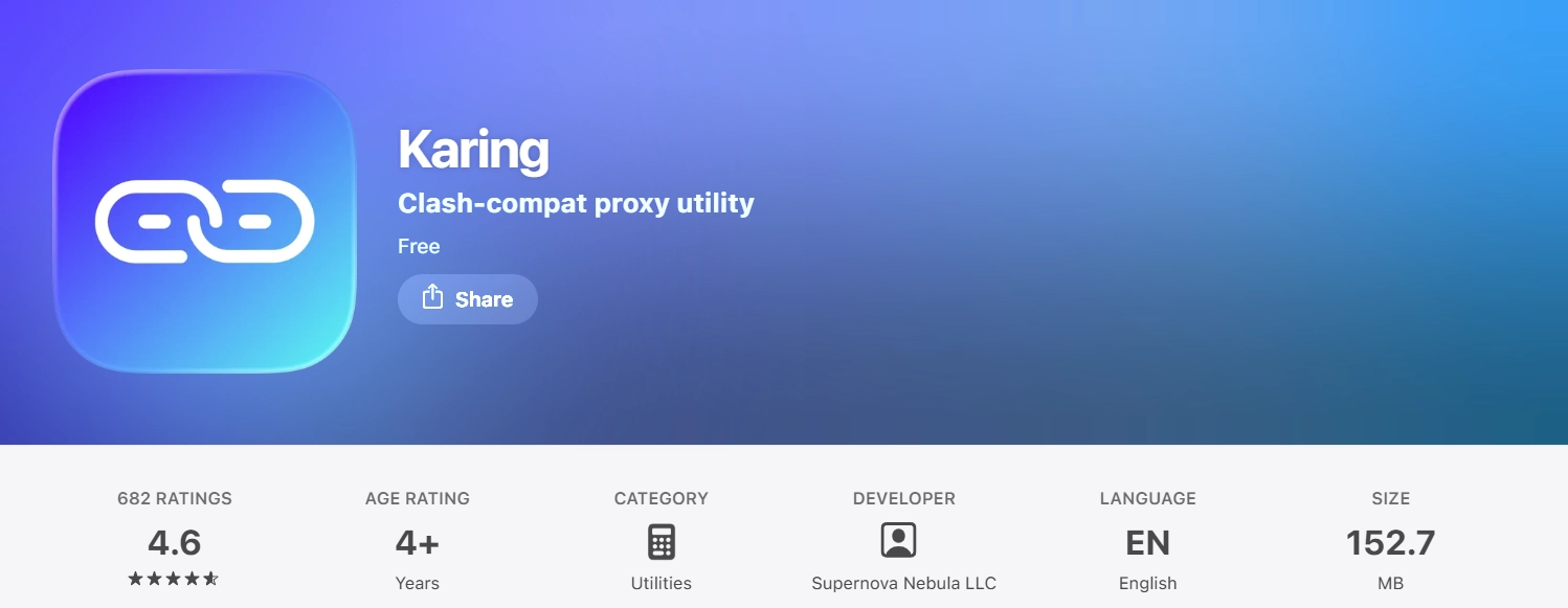 Karing از فهرست بهترین کلاینت V2Ray برای iOS